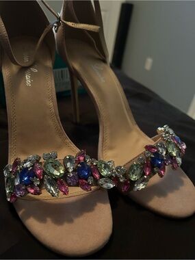 Embellished Nude Open-Toe Stiletto Sandals